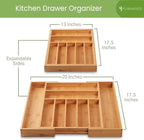 Bamboo Drawer Organizer, 2 Pack - Expandable Silverware Organizer & Utensil Drawer Organizer, Cutlery Tray with Dividers, 7-9 Slots- Premium Kitchen Organizer for Utensils & Flatware (Natural)