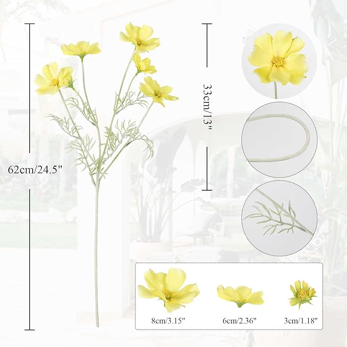 IPOPU Fake Yellow Flowers Artificial Daisies 5PCS Silk Cosmos Fake Daisies Wild Flowers 24.5”Artificial Wildflowers Table Decor for Baby Shower Centerpieces Wedding Bouquet (Yellow)