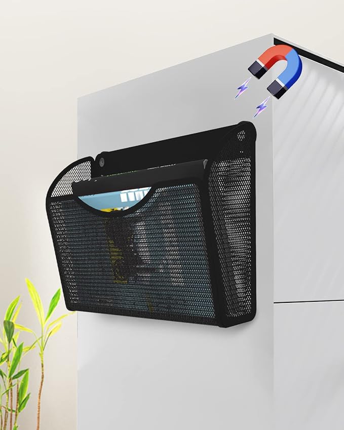 1-Tier Magnetic File Holder - No Drilling Installation File Organizer, Large Capacity Magnetic File Holder for Refrigerator, File Cabinets, Whiteboard, Office, Kitchen