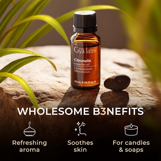 Gya Labs Citronella Essential Oil - 0.34 Fl Oz - 100% Pure Natural Citronella Oil for Skin, Diffuser, Candle Making Scent