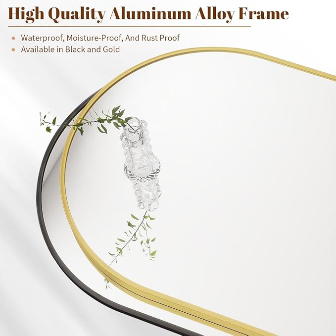 BEAUTYPEAK 32"x42" Arch Bathroom Mirror, Wall Mounted Vanity Metal Frame Mirror for Bedroom, Entryway, Living Room, Gold