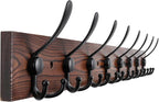 32.2'' Large Coat Rack Wall Mount Coat Hooks Coat Hanger with 8 Metal Black Triple- Hooks Brown Pine Real Wood Plank Hat Rack for Wall Hooks for Hanging Coat Hat Jacket