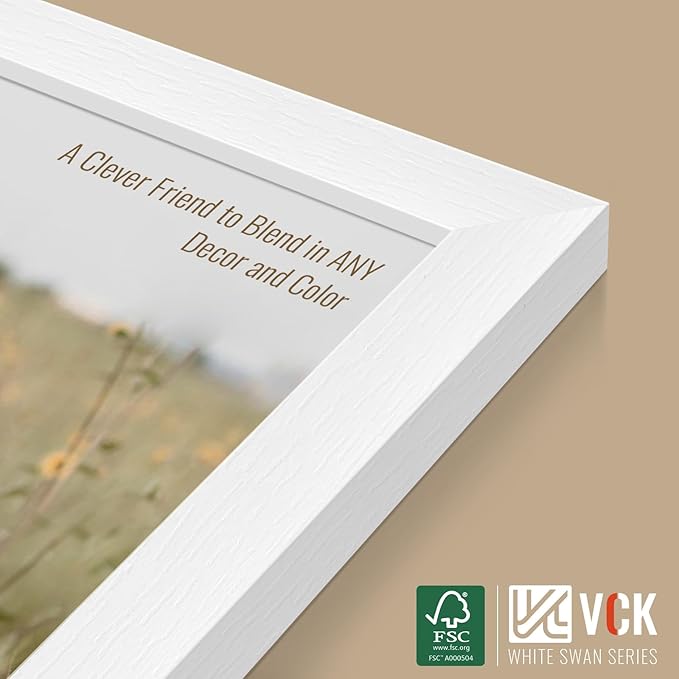 VCK 14x24 Picture Frame Set of 3, White Solid Wood Poster Frames, Textured Exclusive Wall Gallery Frame
