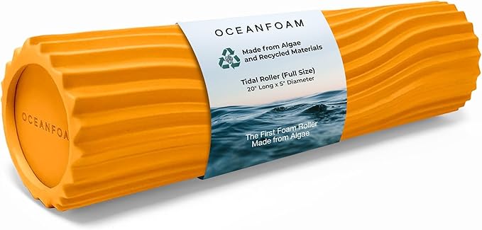 Oceanfoam Tidal Roller - Gold - Muscle Massage Foam Roller for Back Pain & Stretching - Firm and Ergonomic Wide Wave Textured - Yoga, Athletics, & Wellness - Full Size, 20" x 5"