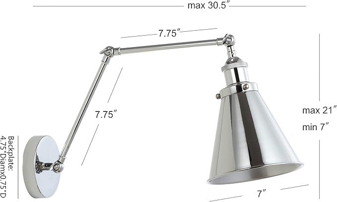 JONATHAN Y JYL7460A Rover 7" Farmhouse Industrial Adjustable Arm Metal LED Wall Sconce Rustic Bohemian 2700K LED 4W Bulb for Entryway Lobby Kitchen Bathroom Bedroom Living Room Hallway, Chrome