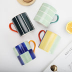 Koja Colorful Hand Painted 16 oz. Porcelain Ceramic Mugs Set. Service for 4.