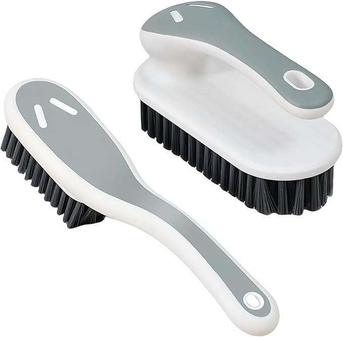 Soft Bristle Scrub Cleaning Brush Stain Remover Brush Fabric Cleaning Brush Laundry Brush Small Scrub Brush Cleaner Household Cleaning Brushes for Carpet, Clothes, Bathroom,Sneaker-2 Pack (Gray)
