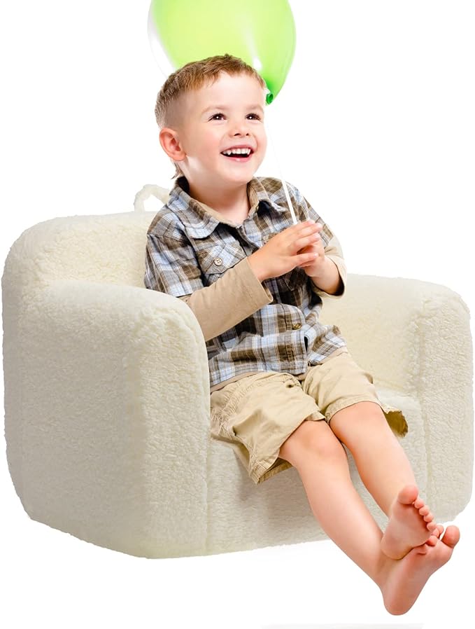 ALIMORDEN Kids Ultra-Soft Snuggle Foam Filled Chair, Toddler Cuddly Sherpa Reading Couch for Boys and Girls, Cream