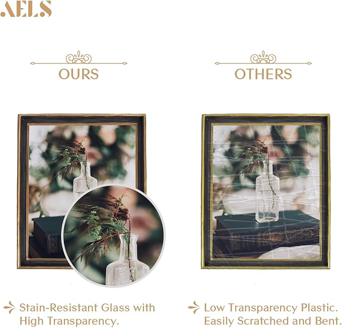 AELS 8x10 Inch Vintage Picture Frame, Elegant Antique Photo Frames with Glass Front, Photo Display, Tabletop Wall Hanging, Gift Ideas, Black with Gold Trim