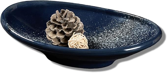 Oval Ceramic Decorative Bowl, Key Dish for Entryway Table, Small Home Decor Accent, Trinket Tray for Office Home Decor Gift (10'' Starrysky Blue with Glaze Layer)