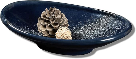 Oval Ceramic Decorative Bowl, Key Dish for Entryway Table, Small Home Decor Accent, Trinket Tray for Office Home Decor Gift (10'' Starrysky Blue with Glaze Layer)