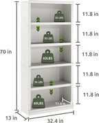 70-Inch Tall White Bookcase, 5 Tiers Shelves Open Storage Bookshelf, 33 in Wide Anti Tipping Indoor Furniture, Book Cases for Home Library Office Bedroom School