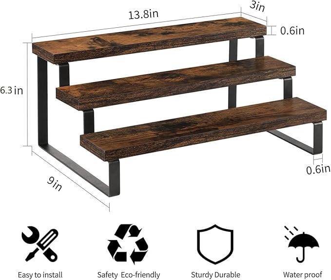YINMIT Wooden Display Riser Stand, Tiered Perfume and Cologne Organizer Stand, 3 Tier Spice Rack Organizer, Rustic Display Shelf for Candles (3 Tier, 2 Pack)