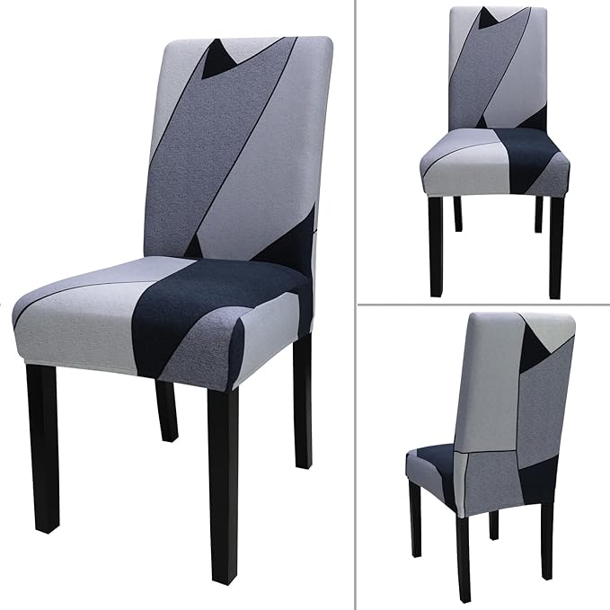 JQinHome Pattern Chair Covers for Dining Room Set of 6, High Stretch Removable Washable Parsons Chair Slipcover for Home Party Hotel Wedding Ceremony (White Grey,6PCS)