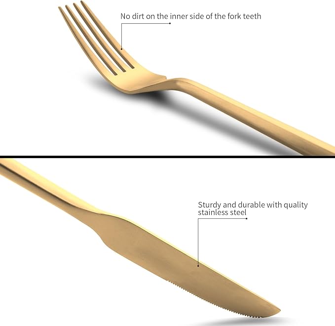 40-Piece Matte Gold Silverware Set, Hand Forged Utensil, Stainless Steel Flatware Set, Hexagon Handle Cutlery Set for Home Hotel Use, Service for 8