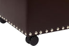 Leather Storage Ottoman Bench with Steerable Rolling Wheels, Rectangle 24 Inch Foot Rest Ottomans Stool for Living Room Bedroom (Vintage Brown)