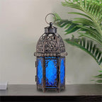 NEEDOMO Hanging Moroccan Lantern, 12.8'' Vintage Candle Holder, Metal Lanterns Decorative Indoor Outdoor, Table, Patio, Porch, Shelf, Gothic Home Decor (Blue, Large Size)