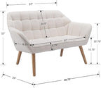 48" Small Loveseat Sofa, Modern Sherpa Mini Sofa Couch 2-Seater Fluffy Love Seat with Quilting Backs and Wood Legs for Living Room, Bedroom and Small Space, White