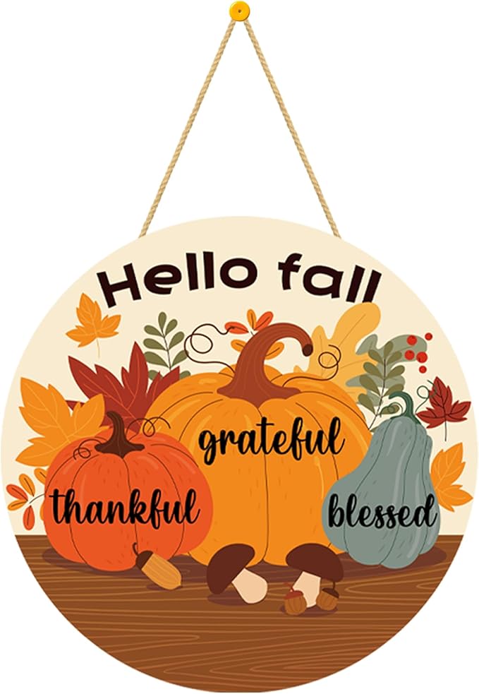 Fall Decorations for Home - Welcome Sign for Front Door,Rustic Round Wood Wreaths for Outdoor,Maple Leaves Garland Porch Decor for Thanksgiving Friendsgiving - Fall Decor for Room Kitchen Wall