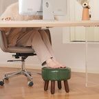 13in Small Foot Stool Ottoman, Round Faux Leather Foot Rest for Couch, Under Desk Pouf Footstool Footrest with Non-Skid Rubber Legs for Ling Room, Bedroom, 13''L x 13''W x 10.2''H, Green