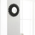 Honiway Boho Wall Decor Mirrors for Wall 2 Pack 12 inch Wood Decorative Mirror for Room Decor Rustic Farmhouse Mirror for Bedroom Bathroom Living Room Kitchen Black