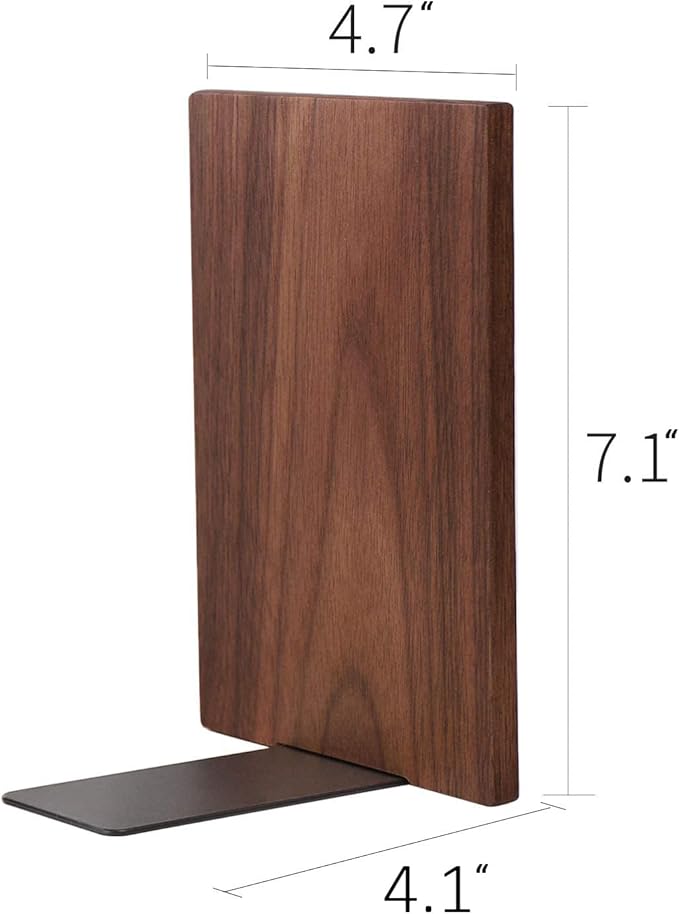 Muso Wood Handmade Walnut Book Ends, Non-Skid Bookends for Shelves, Large Sturdy Book Ends for Heavy Books, Decorative Book Shelf (1 Pair)