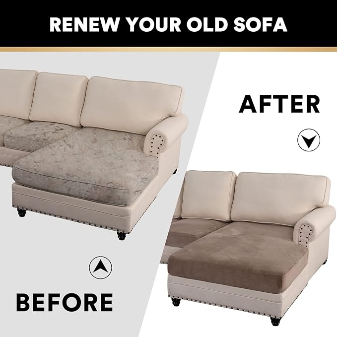 PrinceDeco Sectional Couch Covers 4 Pieces Couch Covers for Sofa Velvet Separate Couch Cover L Shape for Left/Right Chaise(3 Seater + 1 Chaise,Taupe)