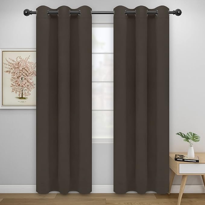 Easy-Going Blackout Curtains for Bedroom, Solid Thermal Insulated Grommet and Noise Reduction Window Drapes, Room Darkening Curtains for Living Room, 2 Panels(42x84 in, Coffee)
