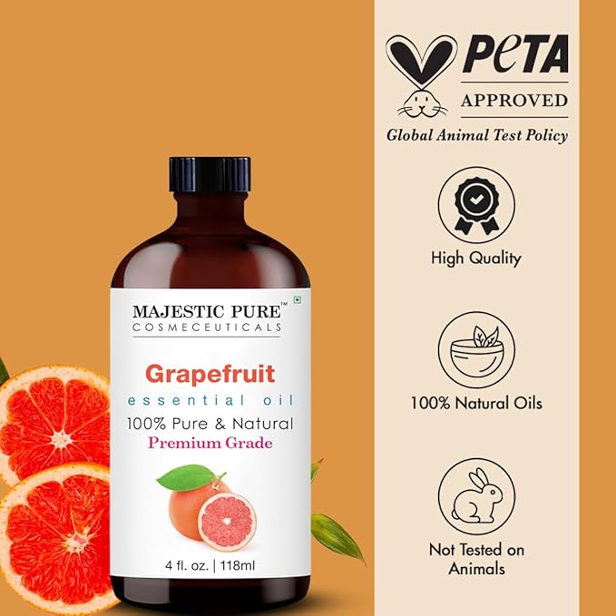 Majestic Pure Grapefruit Essential Oil with Glass Dropper - Huge 4 Fl Oz - 100% Pure and Natural Grapefruit Oil - Premium Grade Essential Oils for Diffuser, Aromatherapy, Soap and Candle Making