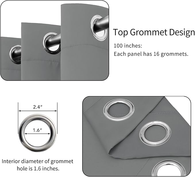 Easy-Going Blackout Door Curtains for Bedroom, Solid Thermal Insulated Grommet and Noise Reduction Window Drapes, Room Darkening Curtains for Living Room, 1 Panel (100x96 in, Light Gray)
