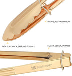MSY BIGSUNNY 9 Inch Kitchen Food Tongs for Cooking and Serving- Aluminum - Set of 3 (gold-plated)