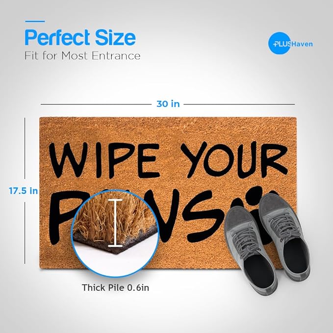 PLUS Haven Coco Coir Door Mat with Heavy Duty Backing, Natural Wipe Your Paws Doormat, 17.5”x30” for Entrance, Front Porch, Easy to Clean Entry Mat, Outdoor and Indoor Uses, Home Decor