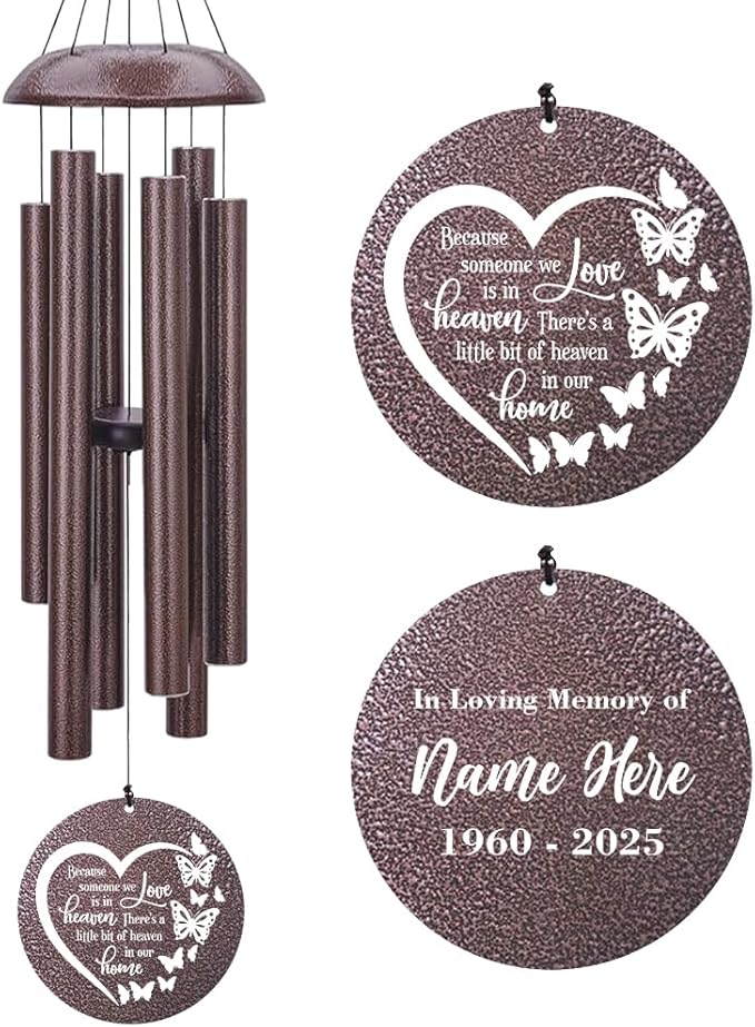 45inch Personalized Wind Chimes, Metal Memorial Wind Chimes, Heart Butterfly Wind Chime for Loss of Loved Dad/Mom, Sympathy Memorial Gifts Wind Chime Deep Tone Outdoor Decorations