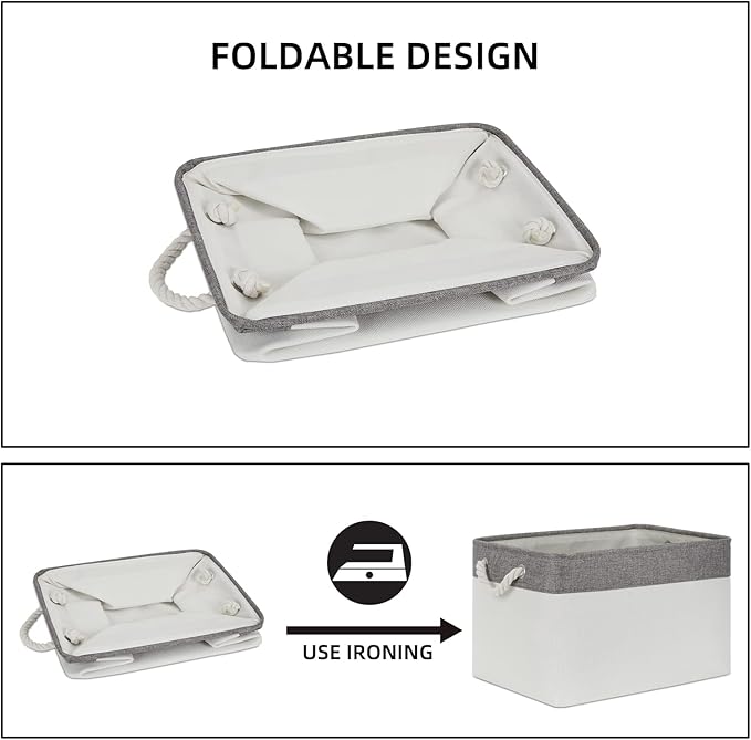 Bidtakay White Baskets with Cotton Rope Handles Decorative Storage Bins [3-pack] Fabric Bins for Organization Linen Closet Shelf Storage Baskets for Clothes Toys Towels 15 X 11 X 9.5 Inches