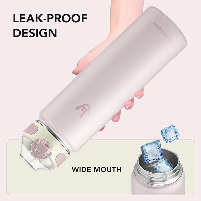 Enerbone 32 oz Insulated Water Bottle, Stainless Steel Bottle with Carrying Strap, Double-Wall Vacuum Insulation Design, Leakproof Sports Bottle with Straw, Keep Drinks Cold or Hot for Hours