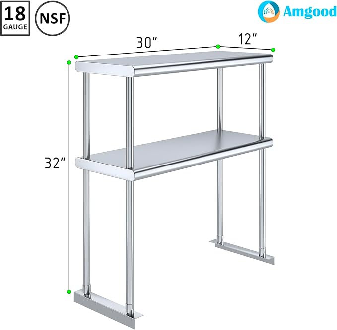 AmGood Double OverShelf Stainless Steel NSF - Many (30" Long x 12" Deep)