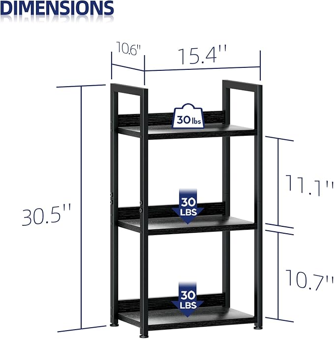 NUMENN Narrow Bookshelf, 3 Tier Bookshelves, Home Office Bookcase Shelf Storage Organizer, Free Standing Storage Shelving Unit for Bedroom, Living Room and Home Office, Black