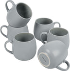 Ceramic Coffee Mugs Set of 6, 14oz - Modern Scandinavian Aesthetic - Microwavable Stoneware Coffee Cups with Comfortable Handle - Tea Mug Set for Latte, Cappuccino, Soup - Pale Blue Mist