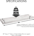 Urban Legacy Reclaimed Barnwood Planks | Floating Shelves for Wall w/Flush Mount Shelf Bracket Set Included | Set of 2 (White Wash, 30"x7"x 2")