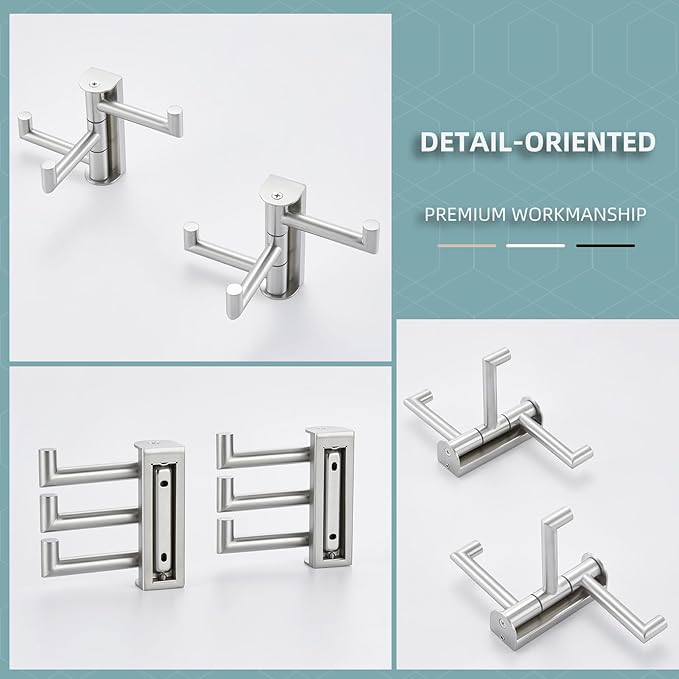 Angle Simple Swivel Towel Hooks, SUS 304 Stainless Steel Foldable Robe Hand Towel Holder for Bathroom Kitchen Wall, Brushed Nickel, 2 Pack