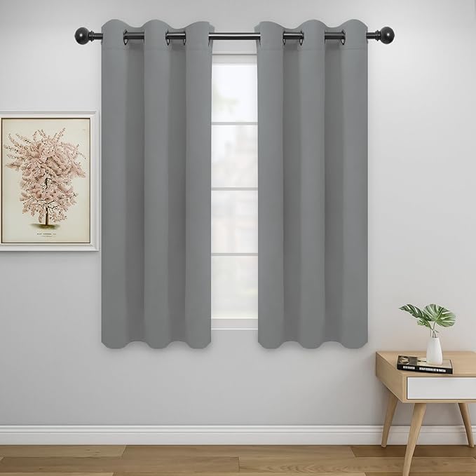 Easy-Going Blackout Curtains for Bedroom, Solid Thermal Insulated Grommet and Noise Reduction Window Drapes, Room Darkening Curtains for Living Room, 2 Panels (34x54 in, Light Gray)