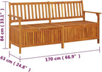 vidaXL Stable Solid Acacia Wood Storage Bench - Weather-Resistant Wooden Patio Furniture with Ample Storage Space & Comfortable Seating