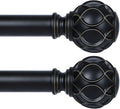 Black Adjustable Curtain Rods for Windows:Farmhouse Heavy Duty Curtain Rod for Bedroom Living Room,Boho Decorative Rustic Drapery Rods with Vintage Coastal Finials,Matte Black 2 Pack 18-45"
