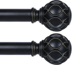 Black Adjustable Curtain Rods for Windows:Farmhouse Heavy Duty Curtain Rod for Bedroom Living Room,Boho Decorative Rustic Drapery Rods with Vintage Coastal Finials,Matte Black 2 Pack 18-45"