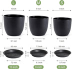 10/9/8 inch Medium Plant Pots, 3 Pack Modern Decorative Plastic Planters with Drainage Holes and Saucers, Flower Pots for Indoor Outdoor Plants, Black