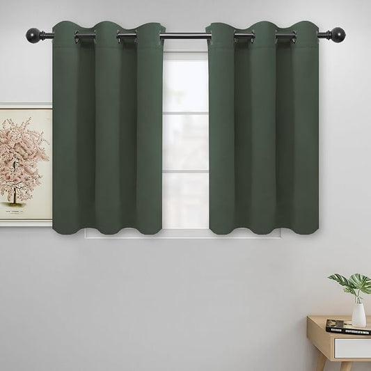 Easy-Going Blackout Curtains for Bedroom, Solid Thermal Insulated Grommet and Noise Reduction Window Drapes, Room Darkening Curtains for Living Room, 2 Panels (42x36 in, Greyish Green)