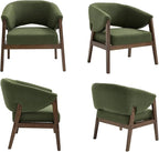 Mid-Century Modern Accent Chair, Comfy Barrel Armchair with Wide Seat, Upholstered Lounge Chair with Walnut Wood Legs for Living Room/Bedroom/Reading Corner, Linen Fabric, Deep Green, 1PC