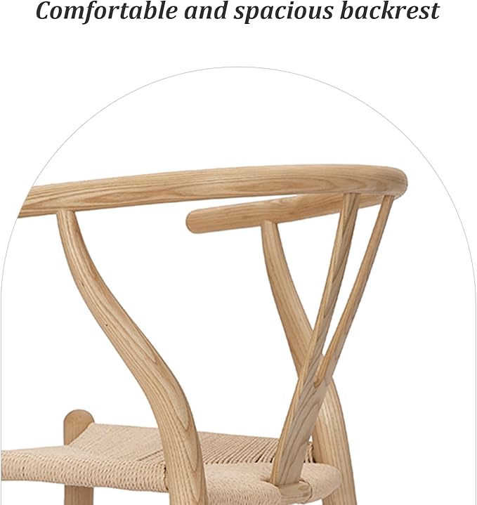 Wishbone Chair Natural Solid Wood Dining Chair/Hans Vegner Y Chair Rattan and Wood Accent Armrest Chair (Ash Wood + Natural Wood Color)