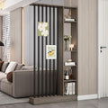 Wall Room Divider, Storage Cabinet Storage Display with Shelves, Modern Freestanding Wood Room Divider Screen, Wall Privacy Screens for Home Decorative (Grey Oak+Black,39.5" L x 9.5" W x 79.5" H)