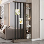 Wall Room Divider, Storage Cabinet Storage Display with Shelves, Modern Freestanding Wood Room Divider Screen, Wall Privacy Screens for Home Decorative (Grey Oak+Black,39.5" L x 9.5" W x 79.5" H)